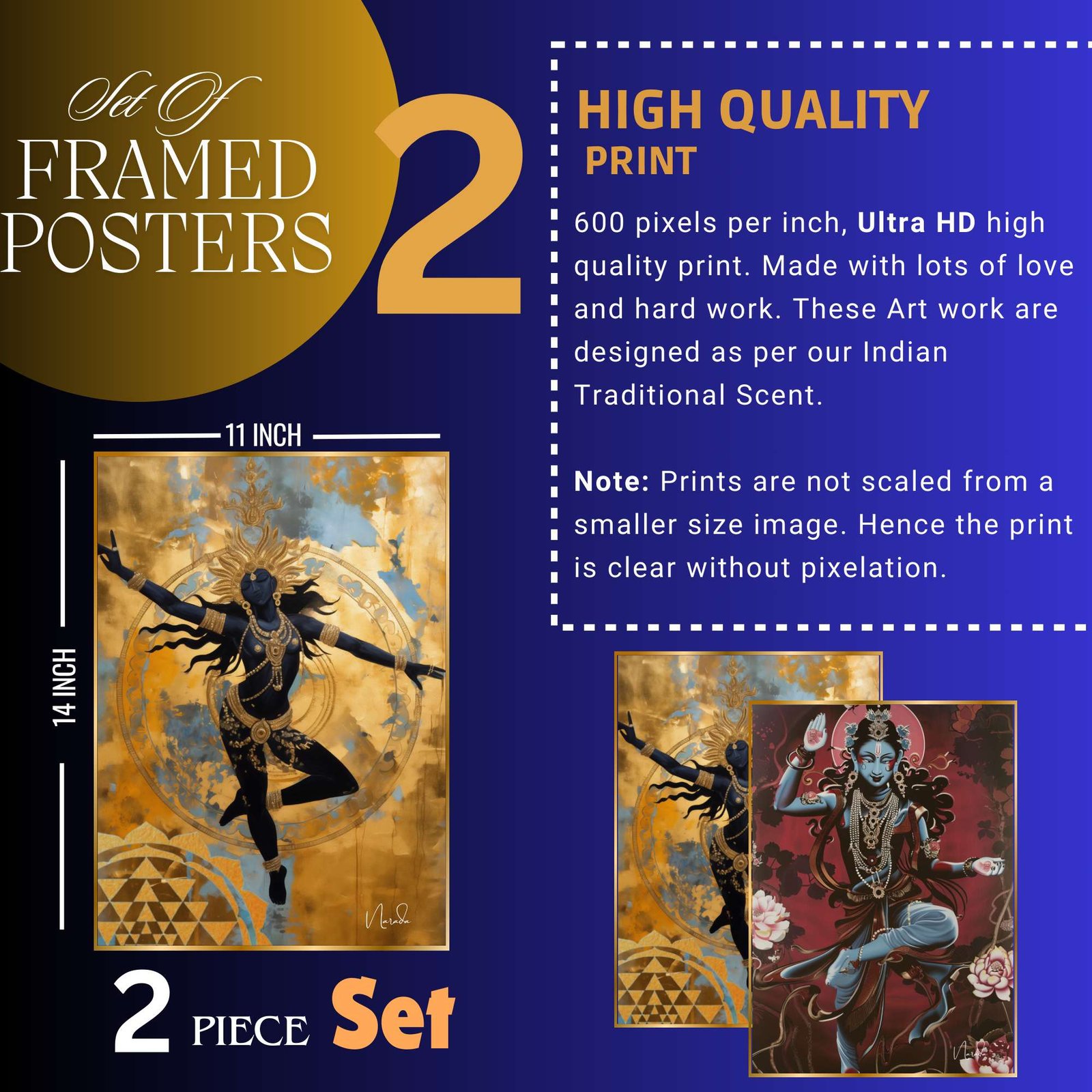 Set of Two Wall Paintings for Wall Dacoration Golden Framed Wall Paintings for Living Room & Bedroom Wall Art for Home Decoration & Office Wall Dรฉcor (14x11 inch CH-GD2-1) - Image 2